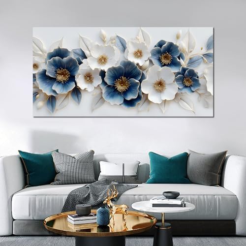 Large Canvas Wall Art for Living Room Blue and White Floral Print Painting wall - Image 2
