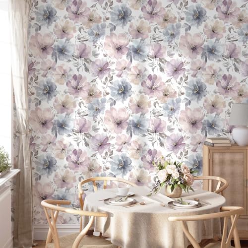 Large Floral Peel and Stick Wallpaper Removable Pink/Purple/Grey blue flower - Image 6