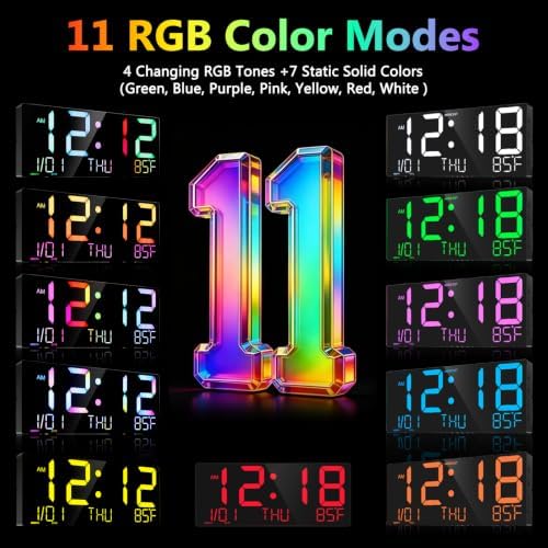 16" Large Digital Wall Clock: 11 RGB Color LED Display - Image 4