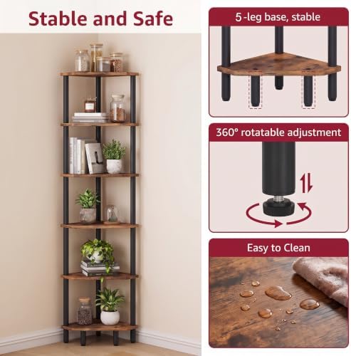 6 Tier Corner Shelf, 66.5'' Tall Standing Shelf, Narrow Display Shelf Stand - Image 5