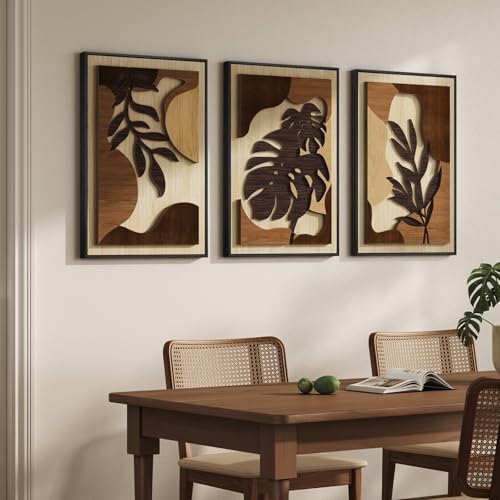 Large Framed Wood 3D Boho Tropical Wall Decor - Image 3