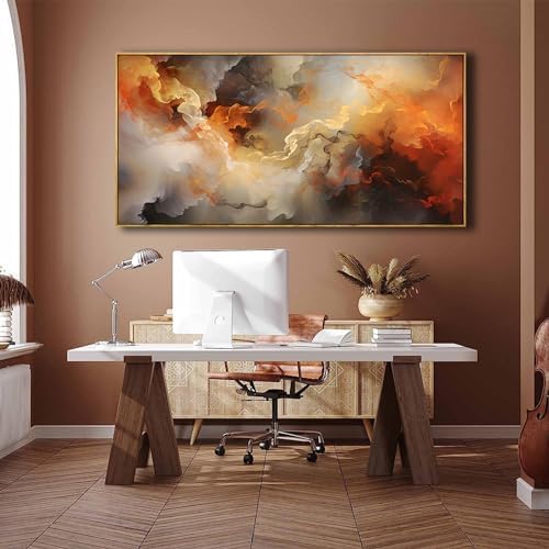 VHMING Abstract Wall Art Framed Ready to Hang Home Decor Orange White Artwork - Image 3