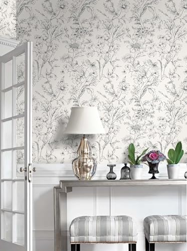 Hopepak Black and Cream White Wallpaper Floral Peel and Stick Wallpaper 17.3" x - Image 5