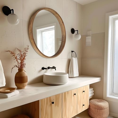 36" Round Wood Mirror - Image 2