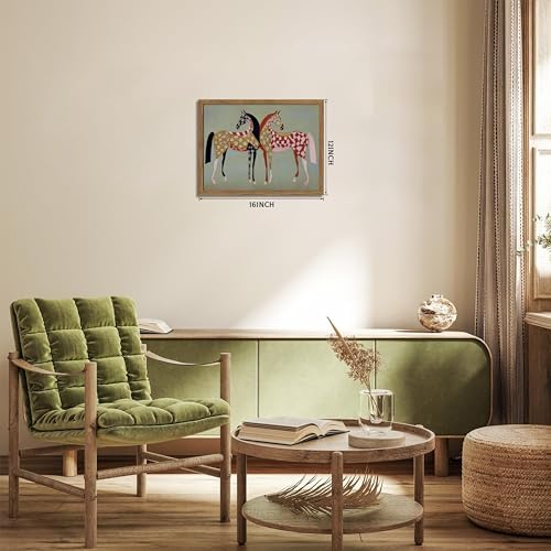 Framed Vintage Horse Canvas Wall Art, Abstract Two Patterned Horses Print - Image 4