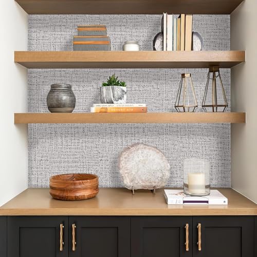 Grey Grasscloth Peel and Stick Wallpaper Fabric Paper 17.7in x 118in - Image 4