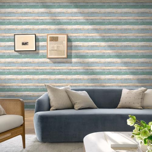 Commomy 3D Faux Wood Wall Stickers Peel and Stick 10 Pcs 11.8" x 11.8" - Image 2
