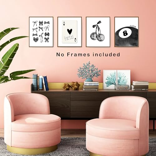 okaxscm Black Coquette Trendy Preppy Wall Art Prints Set of 4, Coquette Room - Image 5