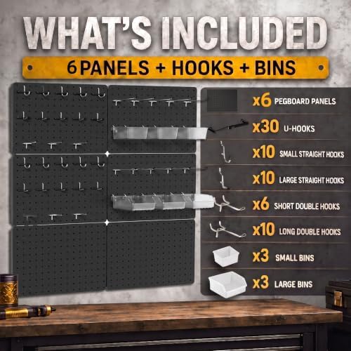 Steel Pegboard Tool Wall Organizer, 6 Bins - Image 2