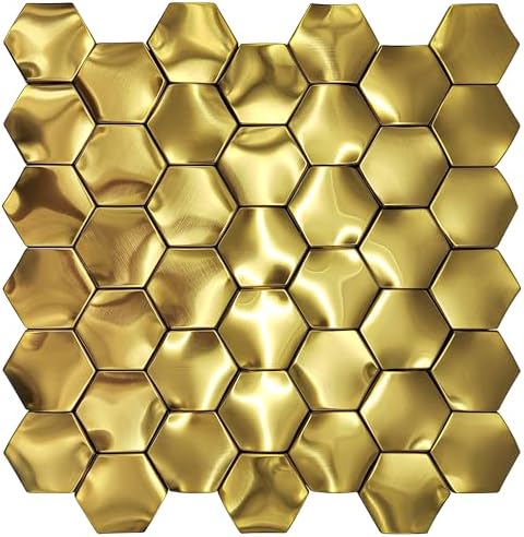 3D Gold Wall Panels Hexagon Metal Tile Gold Backsplash Tiles by Elephantile