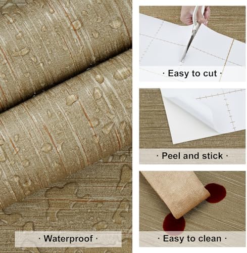 Gold Grasscloth Wallpaper Textured Peel and Stick Wallpaper Vintage Golden - Image 7