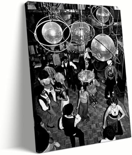 Disco Party Prints Black and White Vintage Poster Retro Wall Art Disco Ball by Unknown