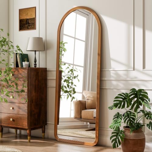 24x65 Inch Wood Arched Full Length Floor Mirror, Natural Wood - Image 2