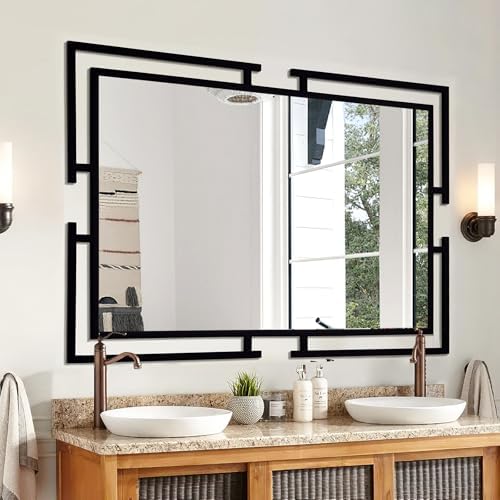 48"x32" Large Black Vanity Bathroom Mirror, Modern Metal Frame, Mirror Wall - Image 4