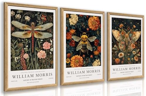 Hianan Wood Framed Morris Dragonfly Floral Wall Art Set of 3, 12x16 in by Unknown