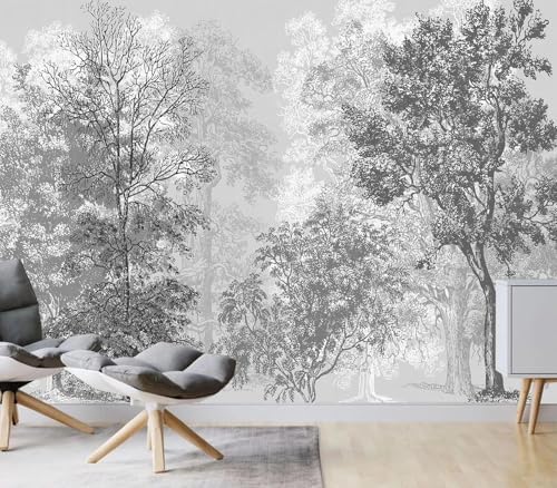 Vintage Monochrome Tree Forest Sketch Wallpaper by Unknown