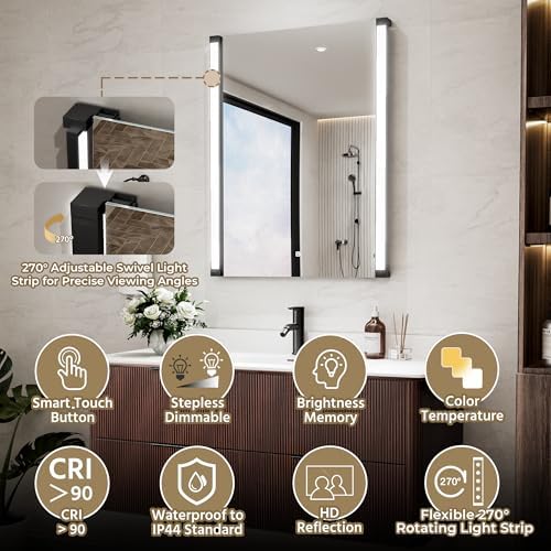 28" Wx36 H LED Mirror for Bathroom Vanity Mirror, 270° Rotatable LED Arms for - Image 2