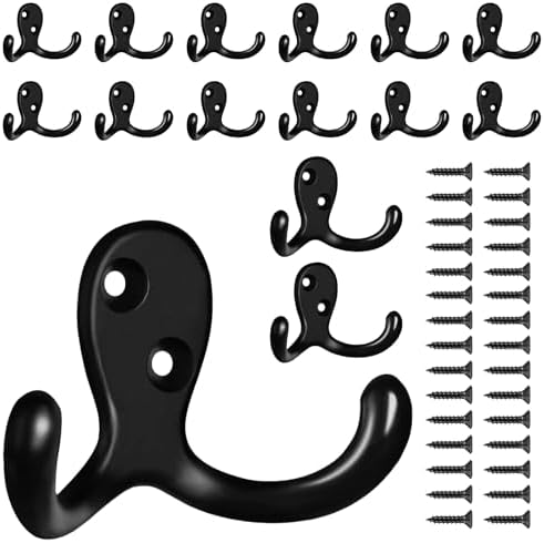 15 Pack Coat Hooks Wall Hooks for Hanging, Heavy Duty Double Prong Metal Hook by CBWLWJ