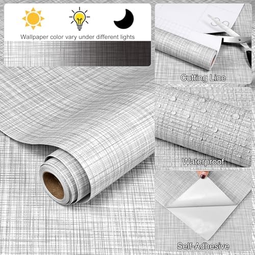 Grey Grasscloth Wallpaper 17.3"x 236" Peel and Stick Wallpaper Self-Adhesive - Image 3