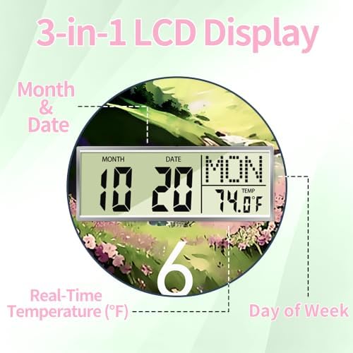 Valley Meadow Wall Clock, 14 Inch Analog and Digital Combo - Image 4