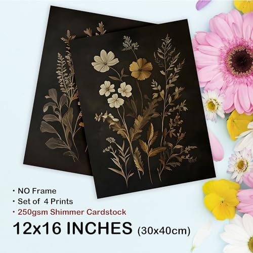 TLESKE Vintage Black Botanical Floral Posters Prints Unframed 12x16 Set of 4 - Image 7