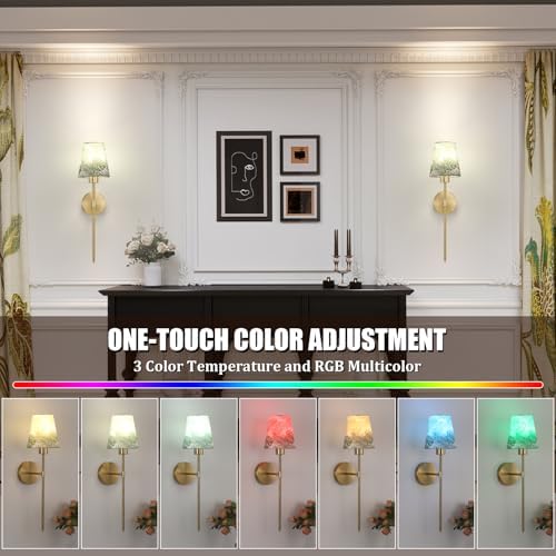Shenmoyl Battery Operated Wall Sconces Set of 2, Flower Pattern Shade 5000 mAh - Image 3