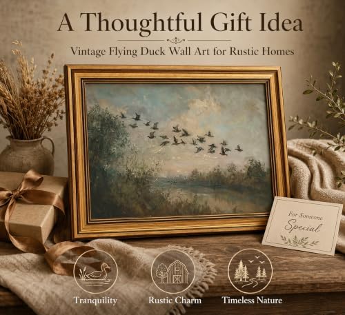 Gold Framed 3D Textured Wall Art, Vintage Misty Lake Forest Flying Duck Canvas - Image 3
