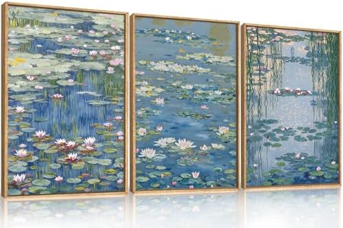 Large Claude Monet Style Framed Canvas Wall Art, Nature Lilies Ponds Wall Decor - Image 6