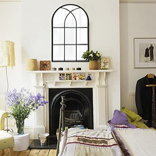 42"x 24" Arched Mirror, Window Wall Mirror, Windowpane Vanity Mirror, Metal - Image 6