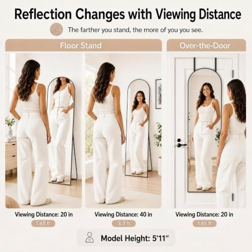 57x20" Full Length Mirror Floor Stand, Over the Door, Wall Mounted Black - Image 4