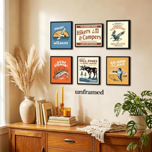 SHRNGCK Vintage Outdoor Posters Set of 6 Funny Wilderness Camping Hiking Wall - Image 4