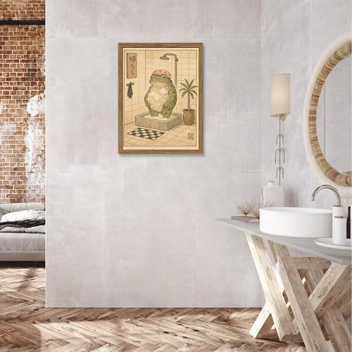 Framed Vintage Frog Bathroom Wall Art, Funny Cute Green Frog in Bubble Bath - Image 6