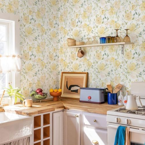 Ismoon Yellow Floral Peel Stick Wallpaper Boho Stick on Wallpaper - Image 2