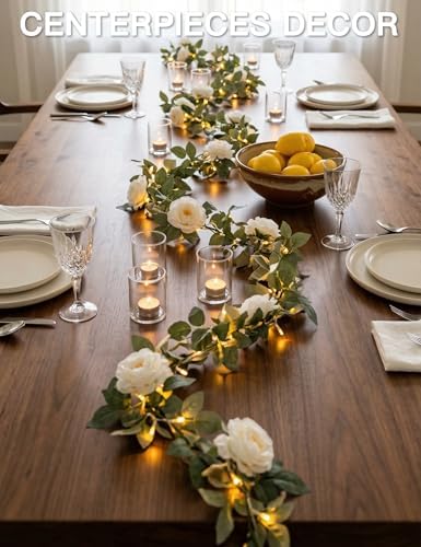 suddus 60LED Garland with White Camellia Lights Battery Operated Clear Wire - Image 7