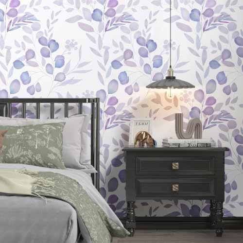 Serene Purple Leaf Botanical Peel and Stick Wallpaper 17.5" x 393" - Image 5