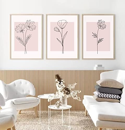 Baccone Pink Wall Art Pictures Decor Blush Pink Flower Canvas Painting Floral - Image 5
