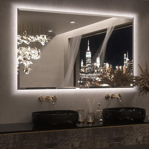 Keonjinn 60" x 36" Oversized Backlit Bathroom Mirror, Safe Tempered Glass by Keonjinn