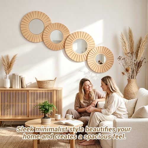 Yerliker 4 Pack Boho Wall Decor Mirror 12" 10" Hanging Baskets Wall Art - Image 4