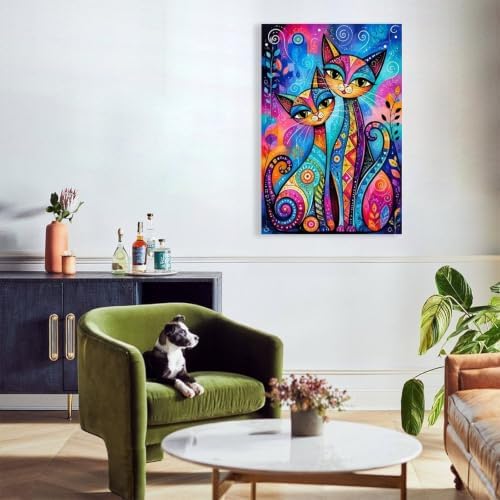 Colorful Cat Portraits Poster Whimsical Cats Canvas Wall Art - Image 6
