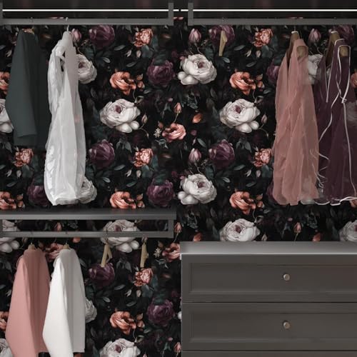 Laatse Gothic Dark Purple Rose Floral Wallpaper Peel and Stick 17.5"x787" - Image 4