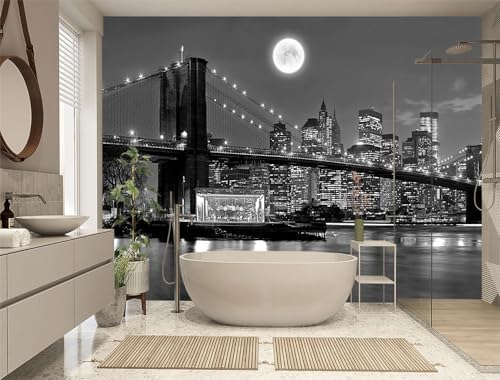 XMPMBM-Grey City Night View the Moon Nursery Room Fabric Wallpaper Living Room - Image 2