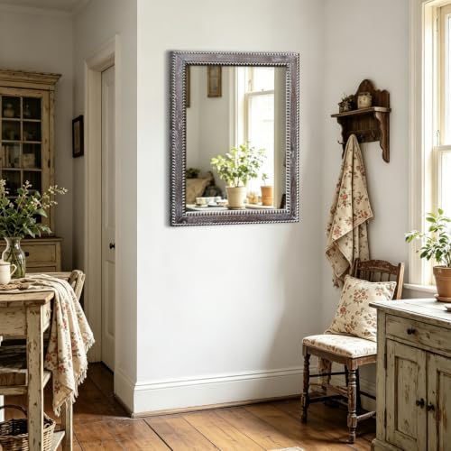 24x32 Inch Rectangular Wood Wall Mirror Rustic Farmhouse Decorative Mirrors - Image 4