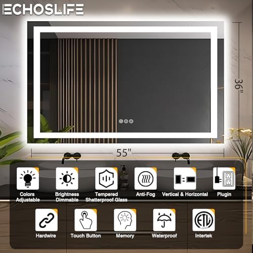 EchosLife 55"x36" LED Bathroom Mirrors - Image 2