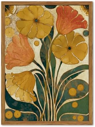 Framed Boho Floral Wall Art, Mid Century Modern Vintage Flower Pictures Wall by Unknown