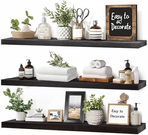 24x5.8x0.8in Floating Wall Shelves Rustic Solid Wood 3-Pack by ABSWHLM