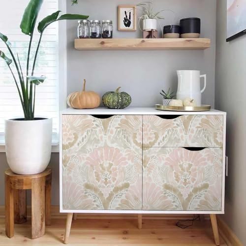 Boho White Pink Damask Watercolor Geometric Peel and Stick Wallpaper Wall Decor - Image 5