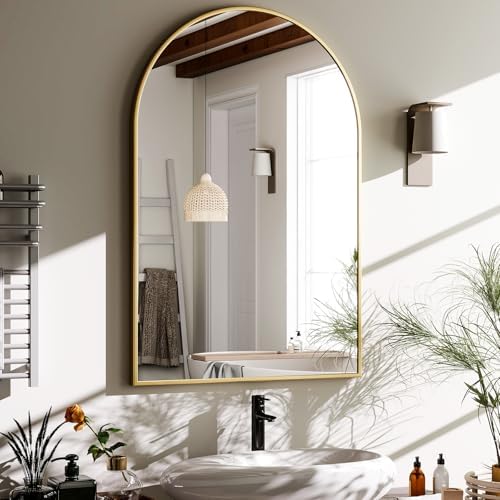 HARRITPURE 22"x30" Arched Bathroom Mirror Wall Mounted Gold Arch Mirror - Image 2