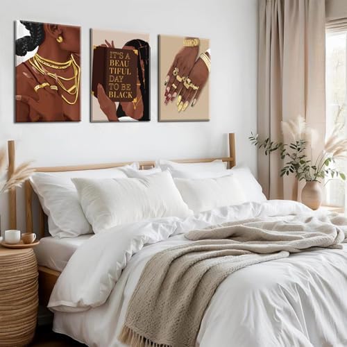 Marllifenney 3 Pcs Black Woman Wall Art Framed Black Girl Posters Abstract - Image 4