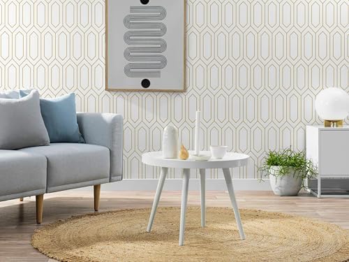 Safiyya Peel and Stick Wallpaper White and Gold Geometric Contact Paper - Image 4