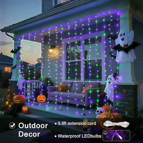 JMEXSUSS 300LED Purple & Green Curtain Lights - Image 3